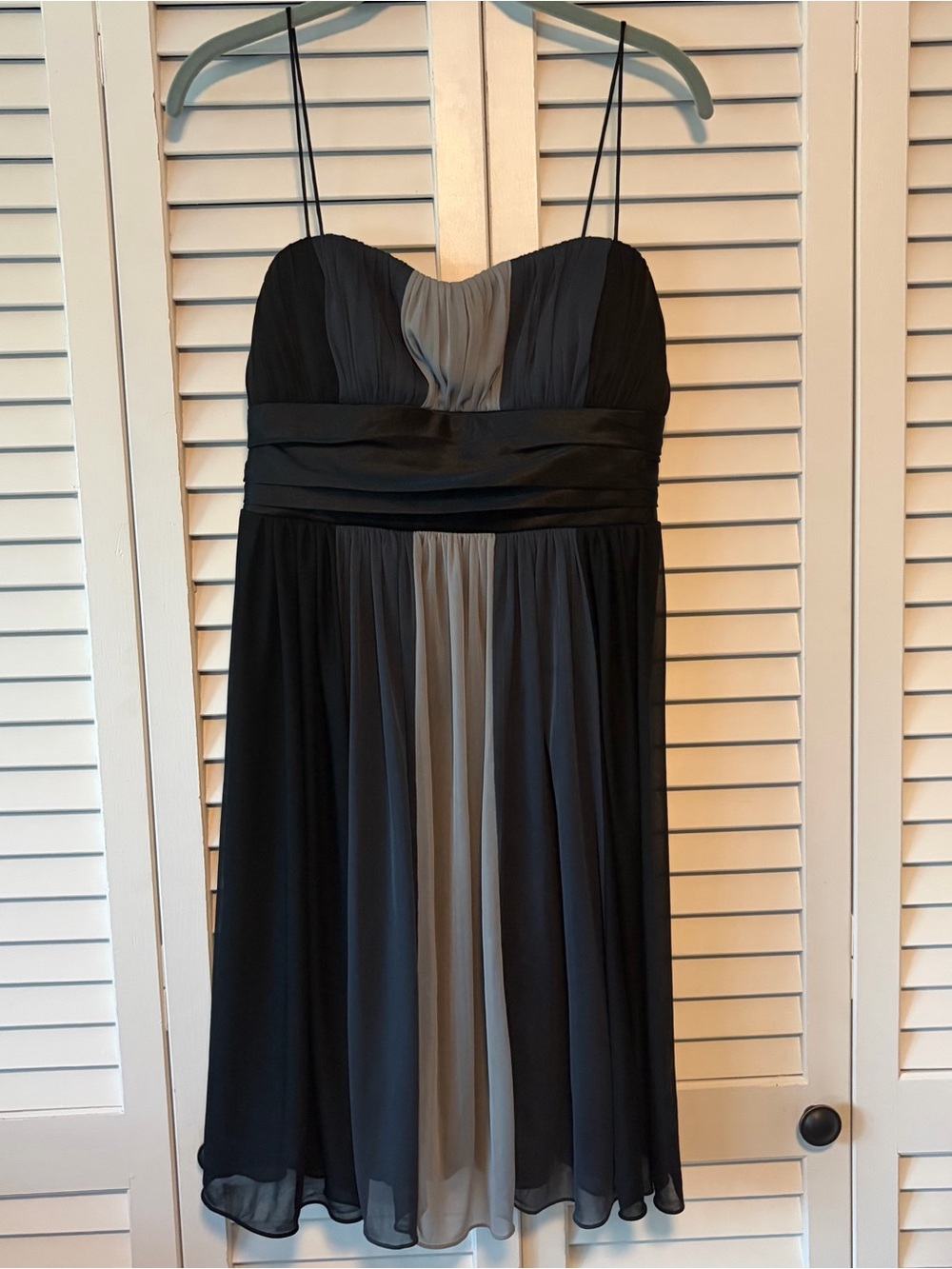S.L. Fashions Black and Gray Strapless Midi Dress with Spaghetti Straps